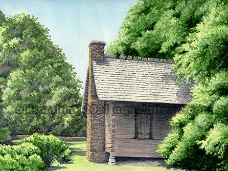 a sunlit log cabin